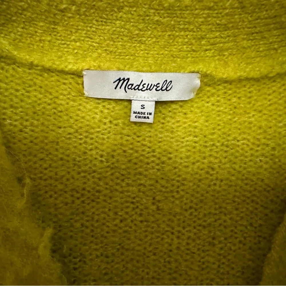 Madewell brushed v-neck sweater in yellow or chartreuse color. - Picture 5 of 8